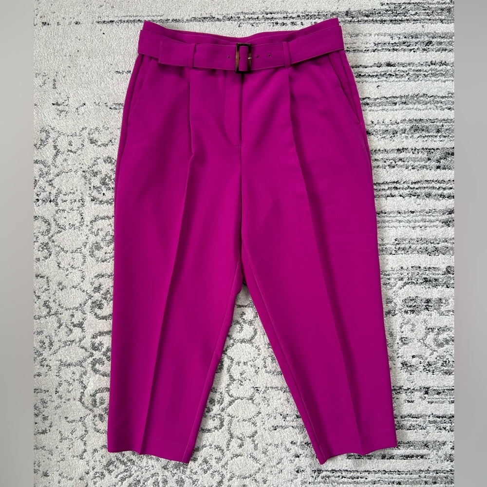Ann Taylor Magenta Cropped Suit Pants with detachable belt